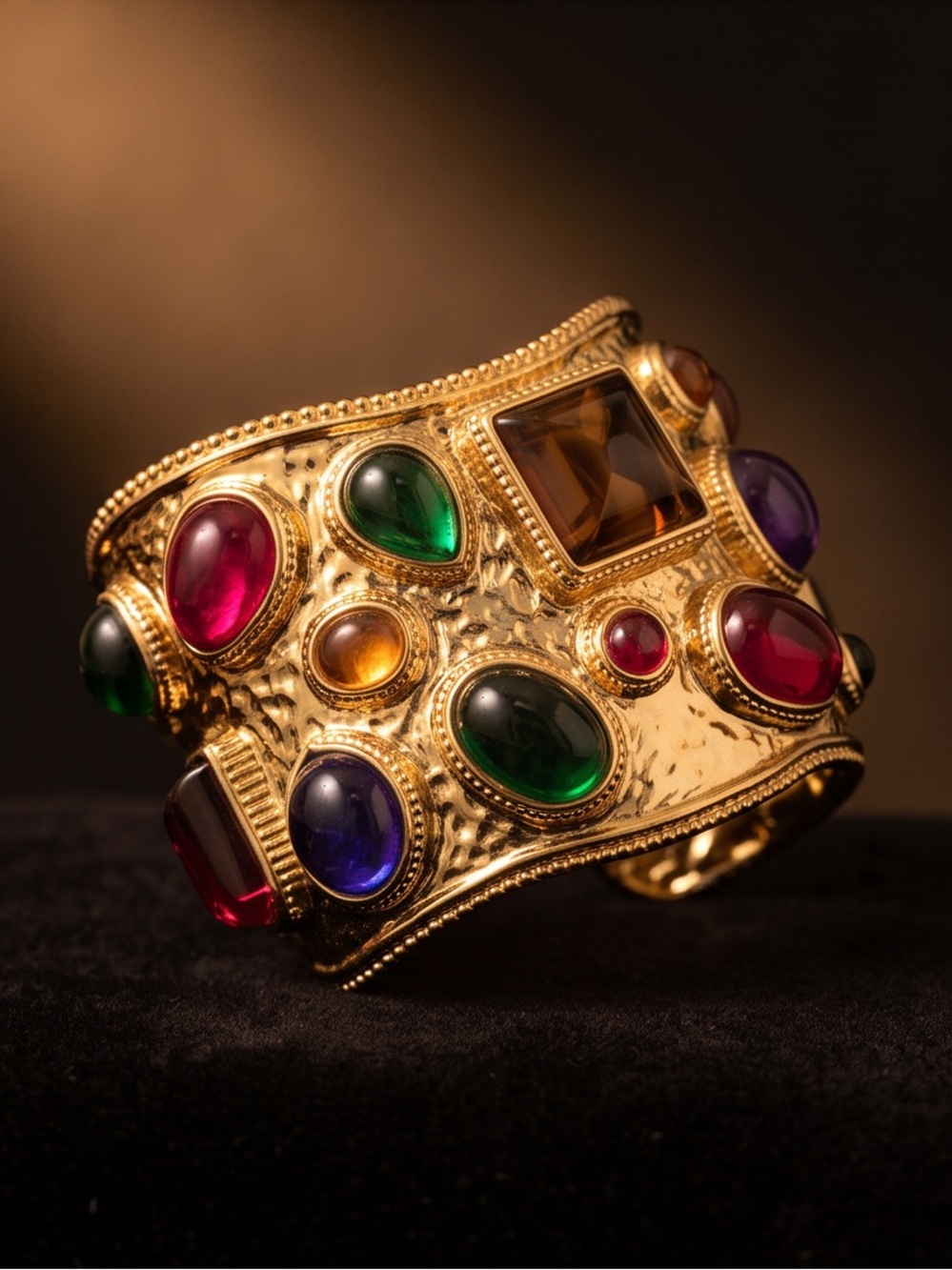 Gold Multicolor Gemstone Statement Cuff Bracelet - Picture 2 of 7